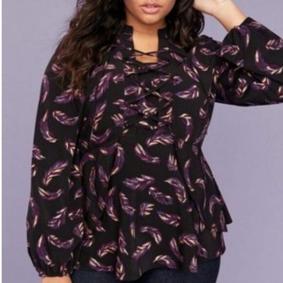 Lane Bryant Feather Corset Blouse, Back Zipper, Black & Purple, Size 18 - Picture 4 of 7